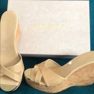 Jimmy Choo cork wedges - worn once!!! Comes with dustbag & box.